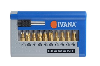 Ivana diamant bitset 11-delig - PH/PZ/Torx - inclusief cassette