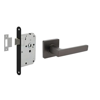 Intersteel Deurbeslag set Loopslot zwart met Deurkruk Hera op rozet Antraciet grijs