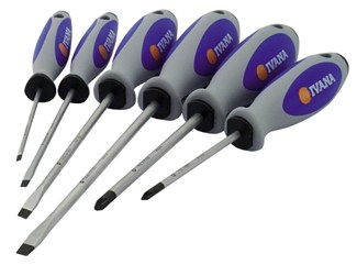 Ivana schroevendraaierset - pz/zaagsnede - softgrip - mat verchroomd - 6-delig