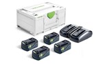 Festool energieset - SYS 18V 4x5,0/TCL 6 DUO - 4x 5.0 Ah accu's en lader incl. systainer