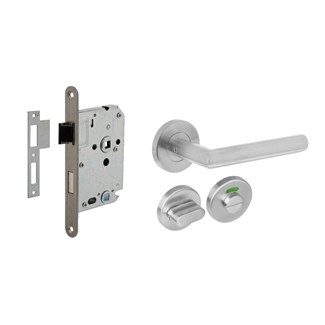 Intersteel deurbeslag set - deurkruk Hoek 90° RVS - incl. slot met RVS afgeronde voorplaat