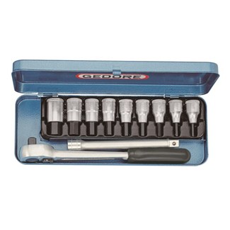 GEDORE dopsleutel-schroevendraaierset - 1/2" - 5-17mm - in stalen cassette - 11-delig  