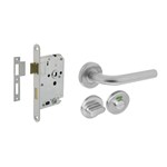 Intersteel deurbeslag set - toilet-/badkamersluitingslot  63/8 mm wit - deurkruk recht - RVS geborsteld
