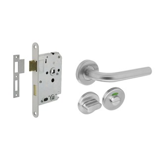 Intersteel deurbeslag set - toilet-/badkamersluitingslot  63/8 mm wit - deurkruk recht - RVS geborsteld
