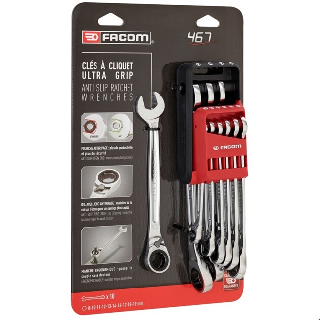 Tel Rong Facom 467B.JP10PB Ultra-Grip ratelringsleutelset