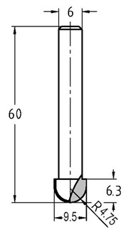 JSO-TR holprofielfrees - R=4.75mm - TL=65mm - S=6mm - HW