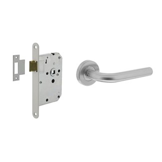 Intersteel deurbeslag set - deurkruk Recht RVS - incl. slot met witte afgeronde voorplaat 
