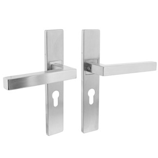 Intersteel deurkruk met schild - Vierkant - met profielcilindergat 55 mm - rechthoekig schild - RVS geborsteld