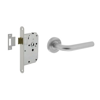 Intersteel deurbeslag set - loopslot wit - deurkruk recht - RVS geborsteld