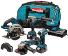 Makita combiset boren/(slag)schroeven/slijpen/cirkelzagen - DLX4156TX1 - 18 V - 2x5,0 Ah accu en snellader - in tas
